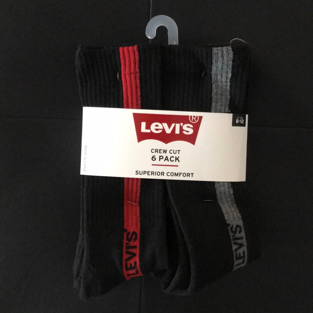 Levis black crew socks 6 pack
